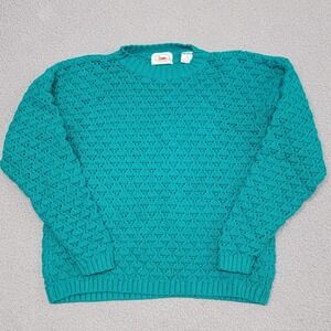 Vintage Marsh Landing Sweater Mens Small Green Textured Crewneck Knit Pullover